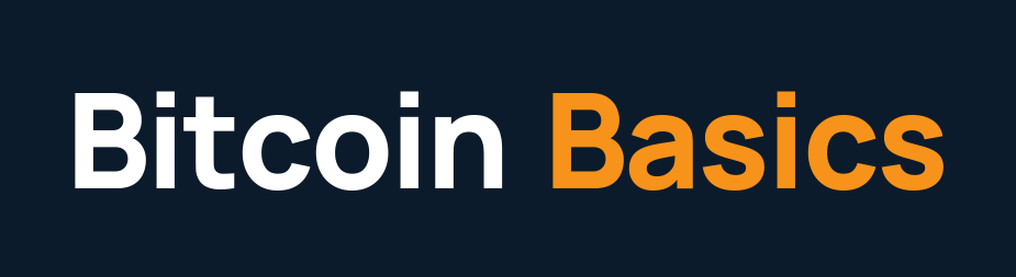 Bitcoin Basics: horizontal wordmark on navy